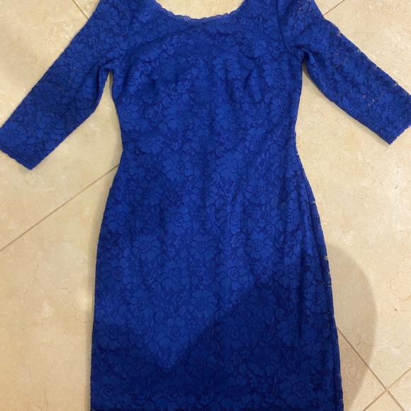 Navy Blue Mini Lace Evening Bodycon Dress - Picture 3 of 7